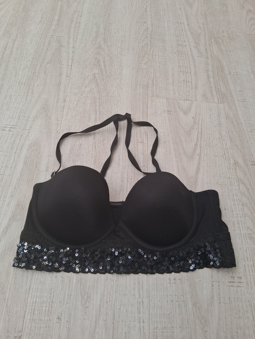 Victoria's Secret Bustier Push Up Bra Sequins Black Size 36B